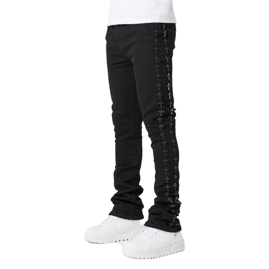 GUAPI ALL BLACK CROSSES EMBELLISHED DENIM