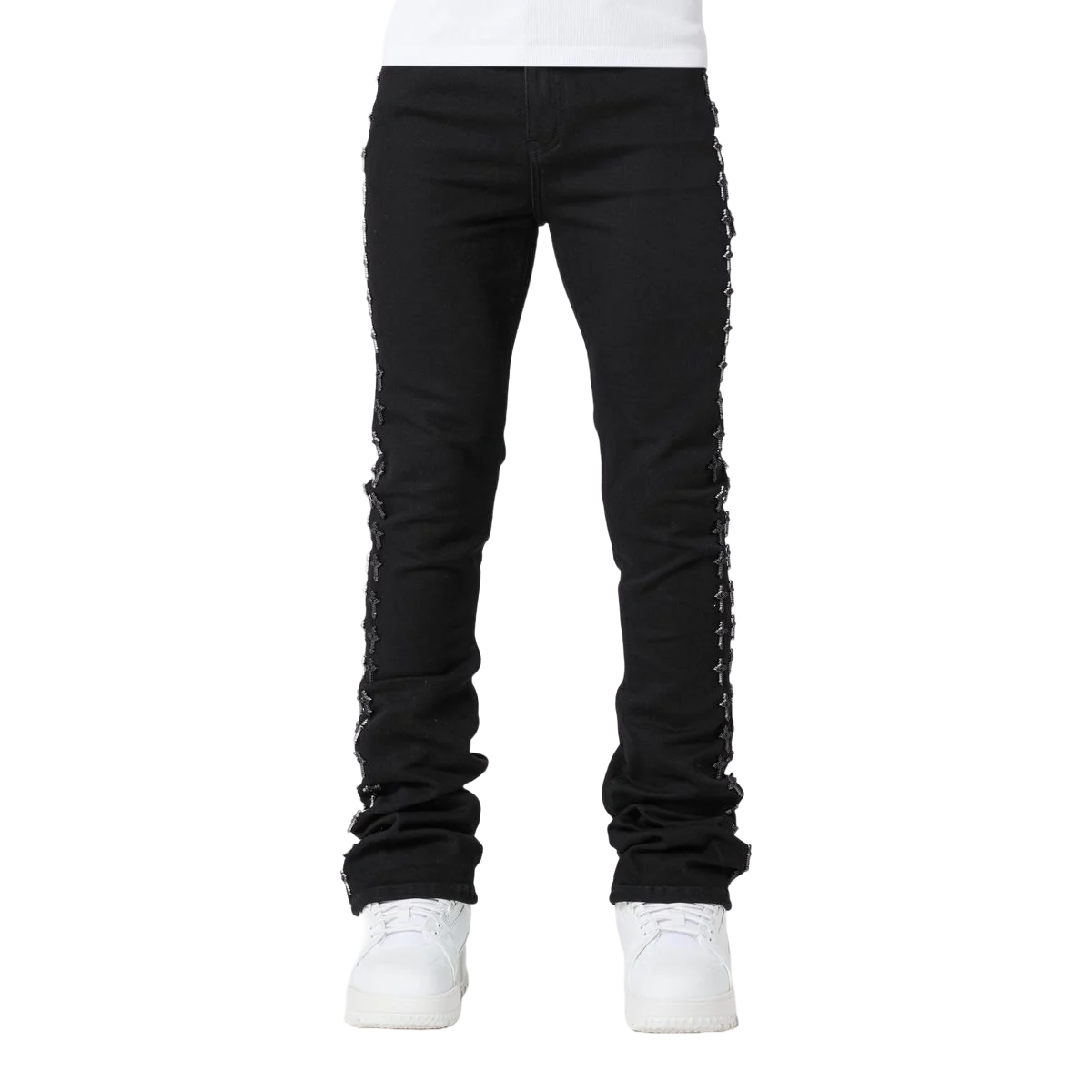 GUAPI ALL BLACK CROSSES EMBELLISHED DENIM