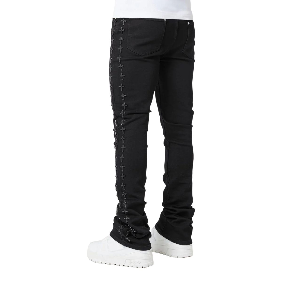 GUAPI ALL BLACK CROSSES EMBELLISHED DENIM