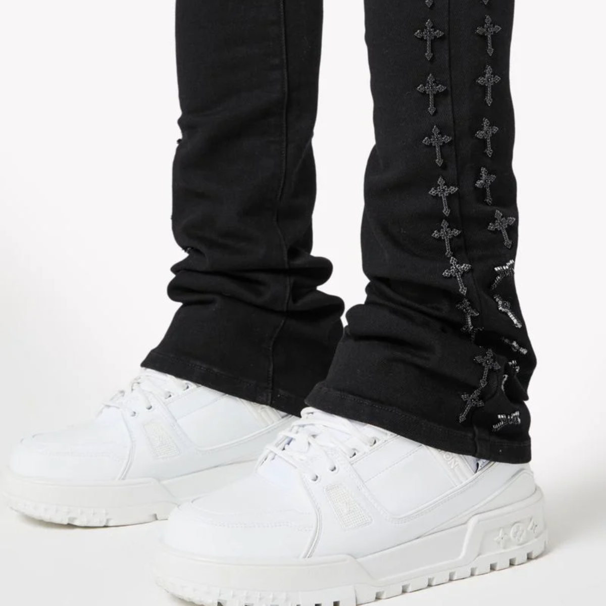 GUAPI ALL BLACK CROSSES EMBELLISHED DENIM