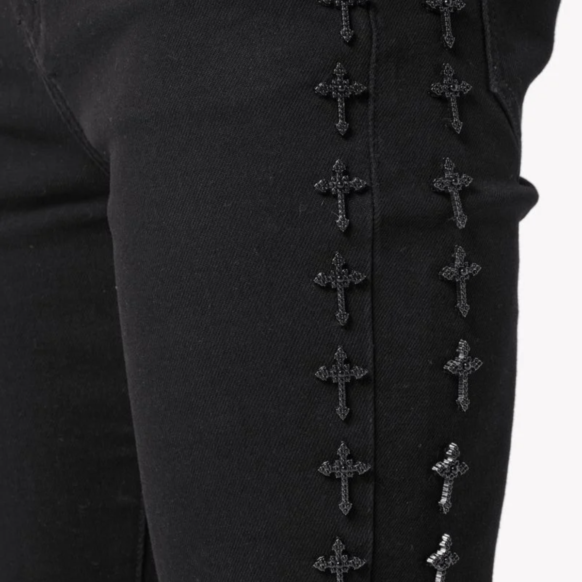 GUAPI ALL BLACK CROSSES EMBELLISHED DENIM