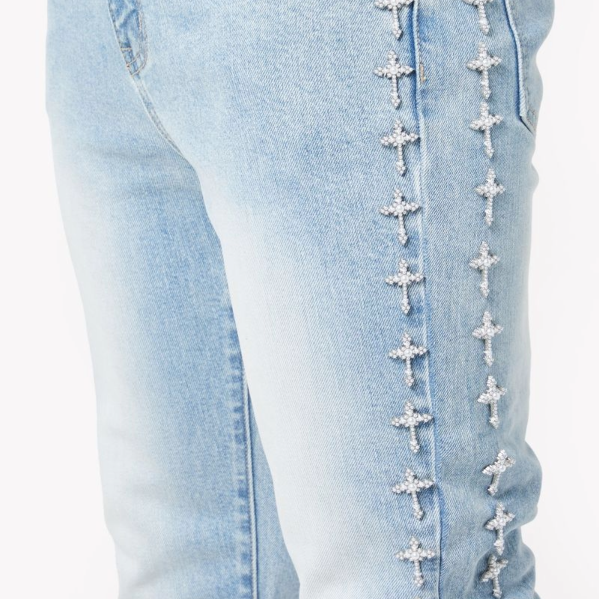 GUAPI VINTAGE BLUE CROSSES EMBELLISHED DENIM