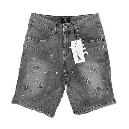 ME 'PAISLEY' BLACK DENIM SHORTS