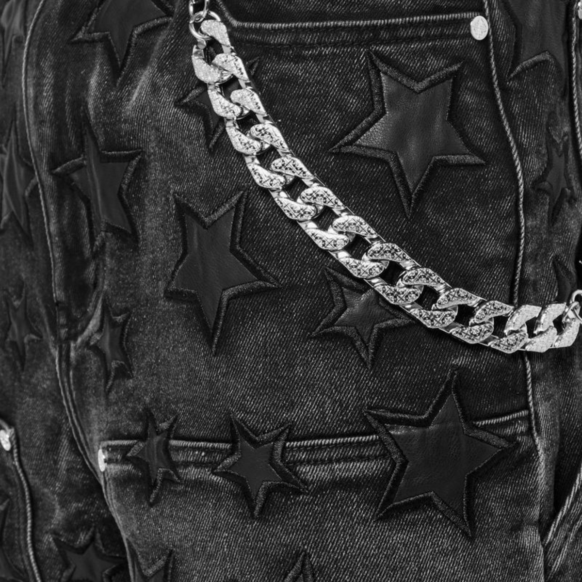 GUAPI OBSIDIAN BLACK STARS DENIM SHORTS