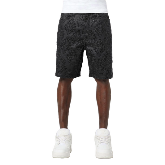 GUAPI ALL BLACK EMBELLISHED DENIM SHORTS V2