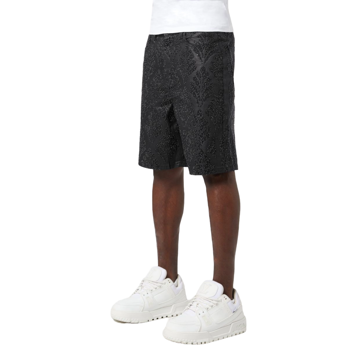 GUAPI ALL BLACK EMBELLISHED DENIM SHORTS V2