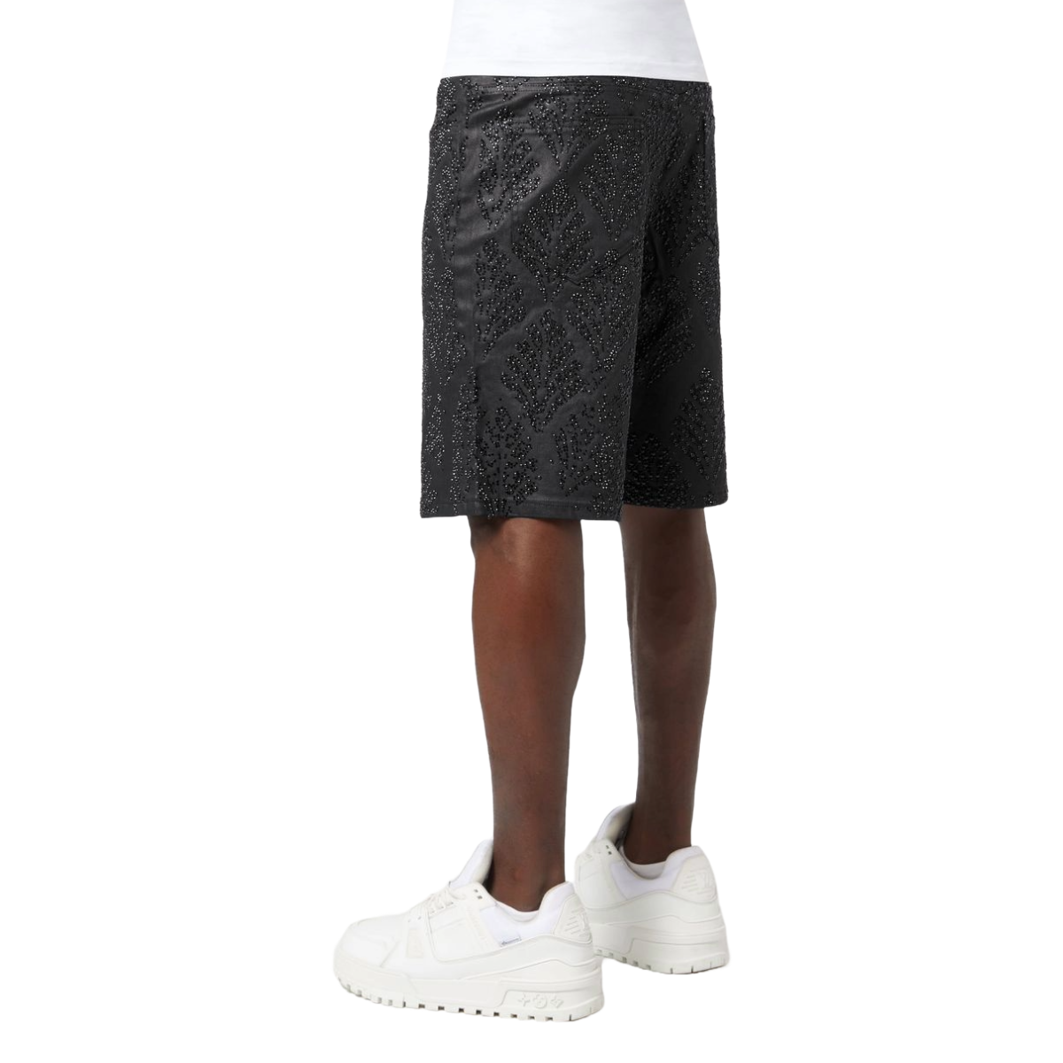 GUAPI ALL BLACK EMBELLISHED DENIM SHORTS V2