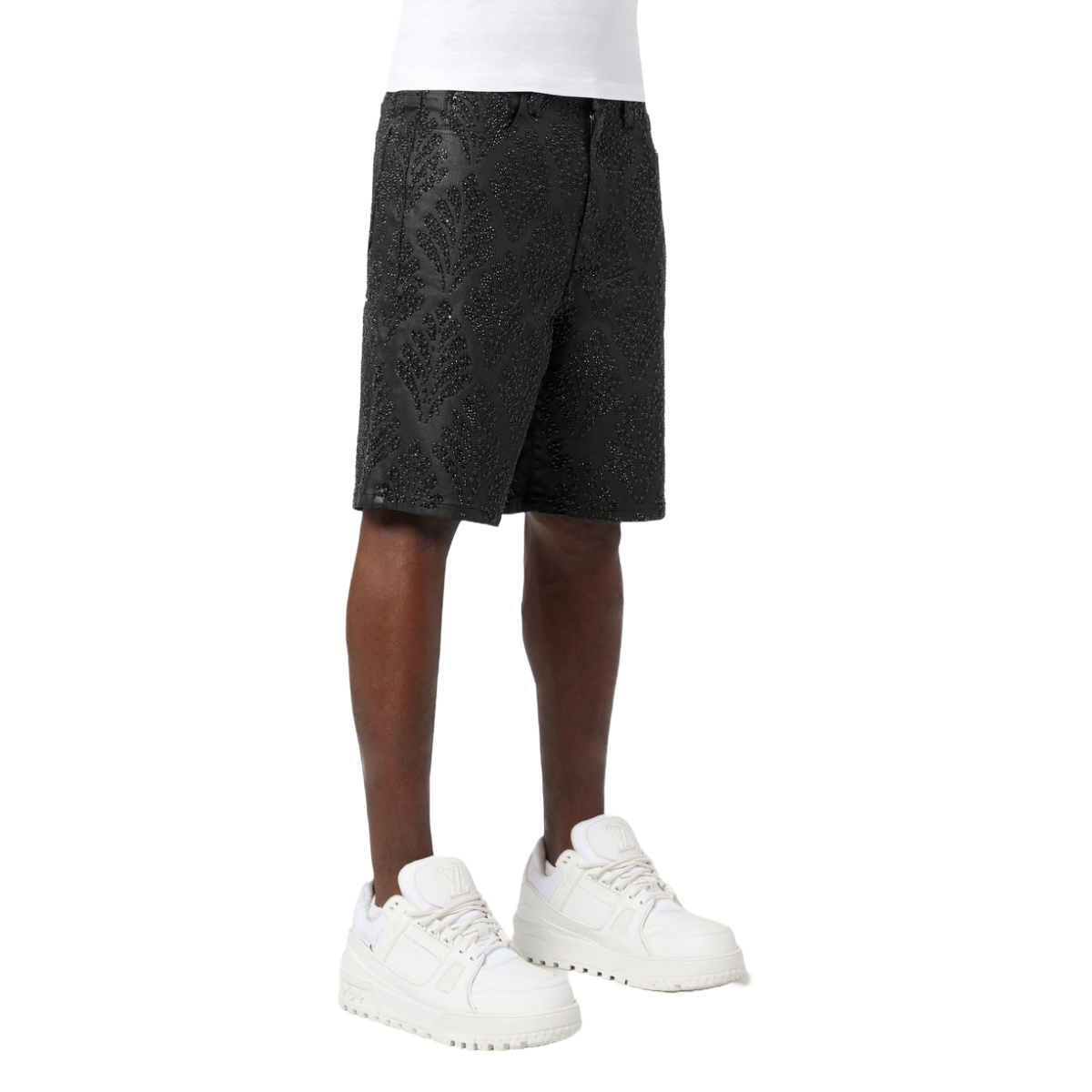 GUAPI ALL BLACK EMBELLISHED DENIM SHORTS V2