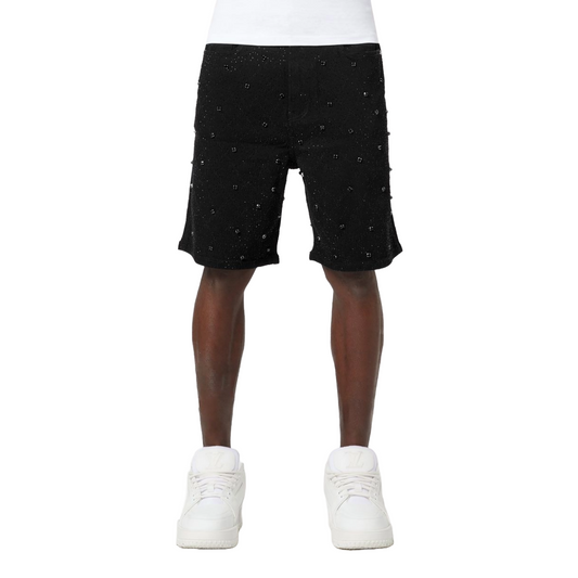 GUAPI ALL BLACK EMBELLISHED DENIM SHORTS