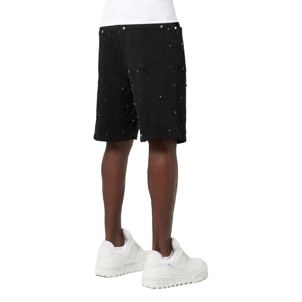 GUAPI ALL BLACK EMBELLISHED DENIM SHORTS