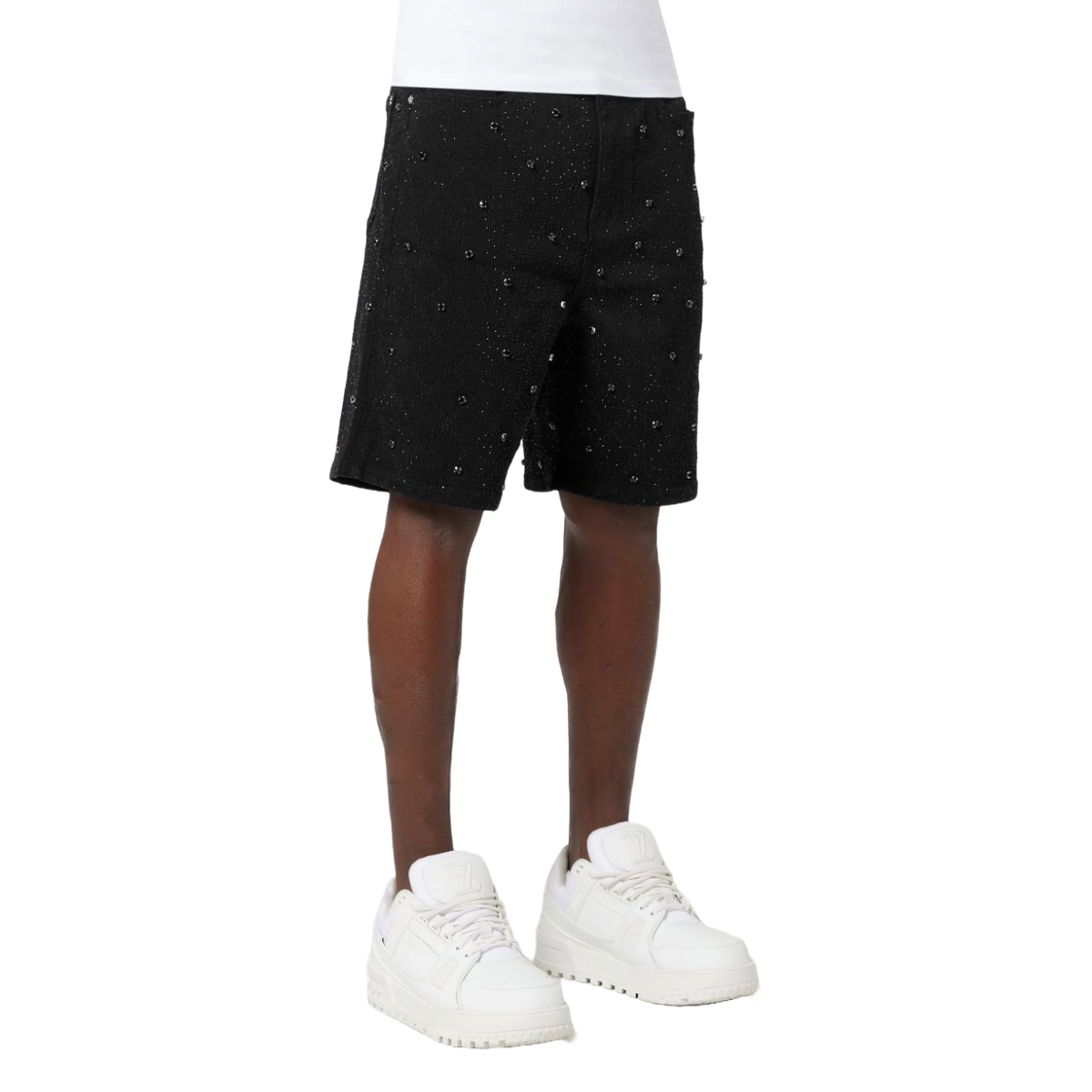 GUAPI ALL BLACK EMBELLISHED DENIM SHORTS