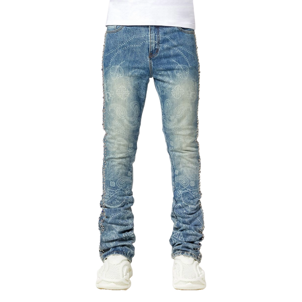 GUAPI AQUA BLUE RIVETS STACKED DENIM
