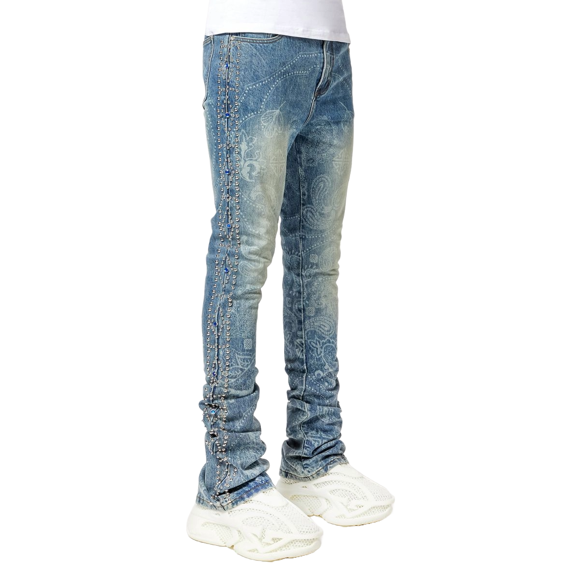 GUAPI AQUA BLUE RIVETS STACKED DENIM