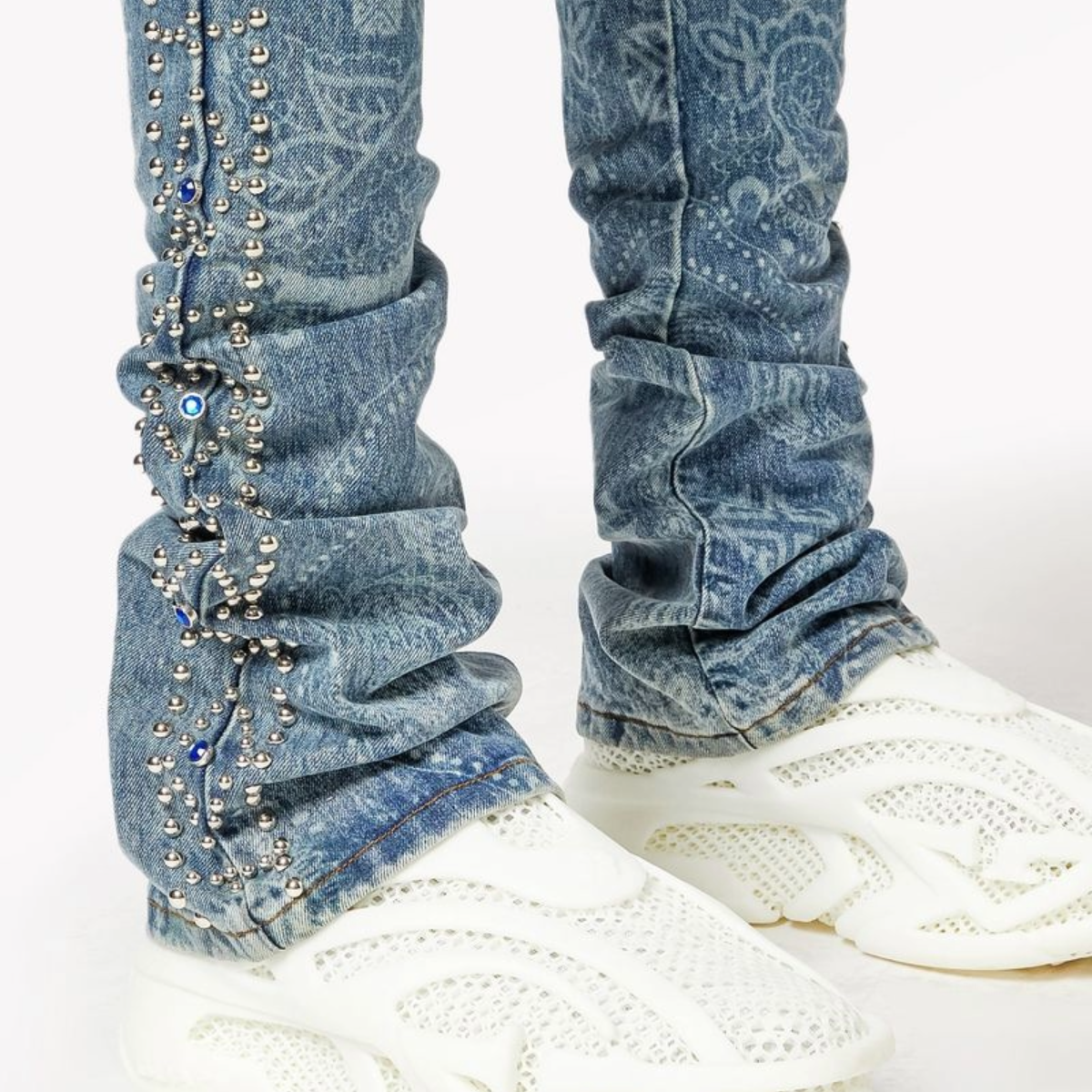 GUAPI AQUA BLUE RIVETS STACKED DENIM