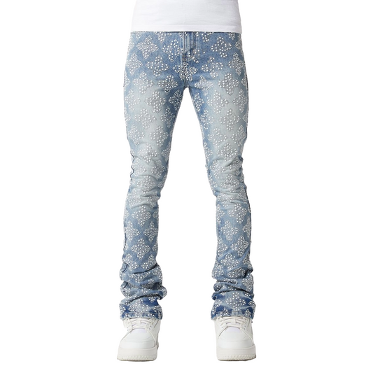 GUAPI AQUA BLUE EMBELLISHED DENIM V4