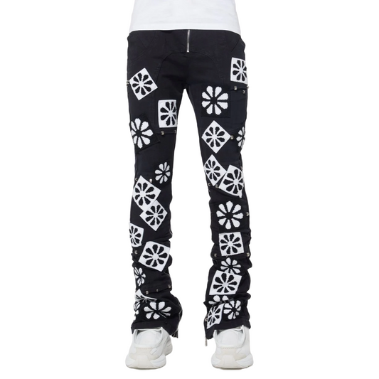 GUAPI OBSIDIAN BLACK FLOWERS DENIM