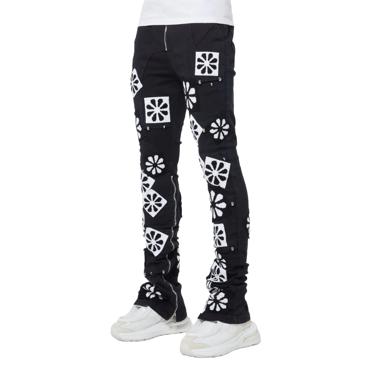 GUAPI OBSIDIAN BLACK FLOWERS DENIM