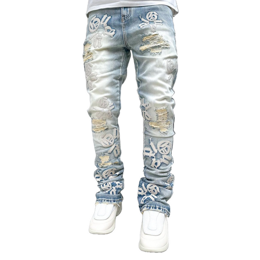 GUAPI POWDER BLUE LOGOS STACKED DENIM
