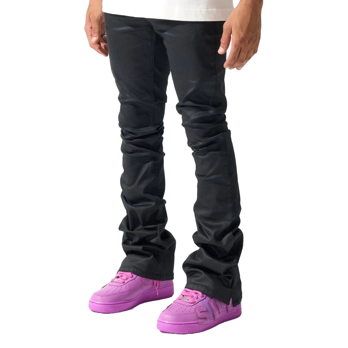 SERENEDE "CAVIAR" WAX STACKED JEANS
