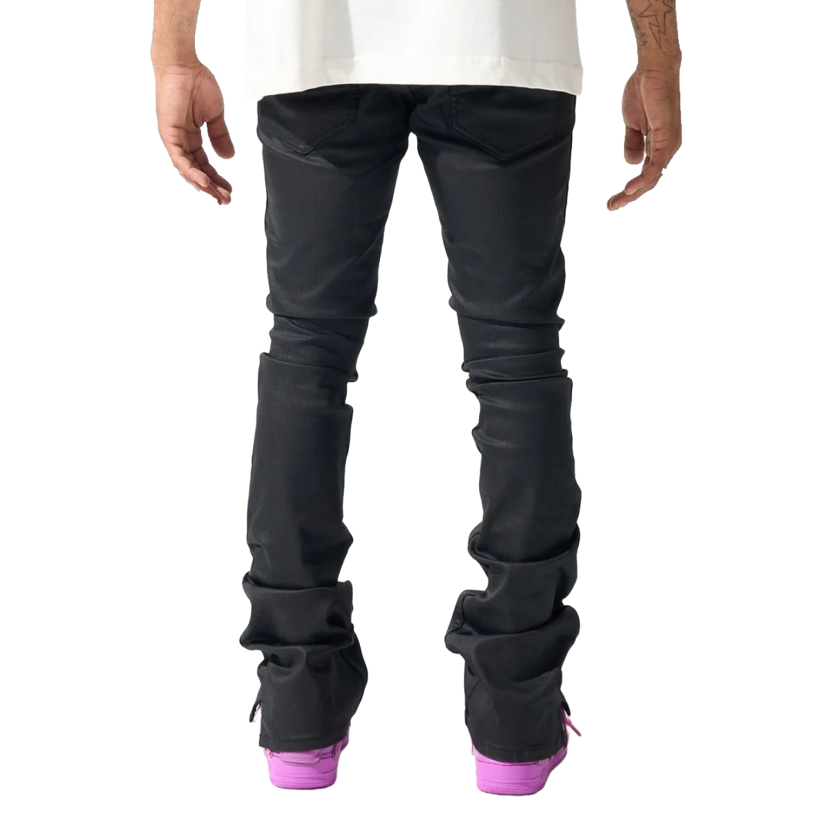 SERENEDE "CAVIAR" WAX STACKED JEANS