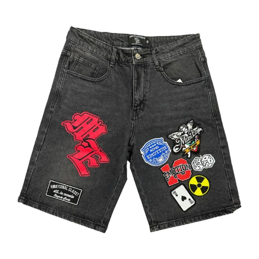 ME 'DANGER' PATCH DENIM SHORTS