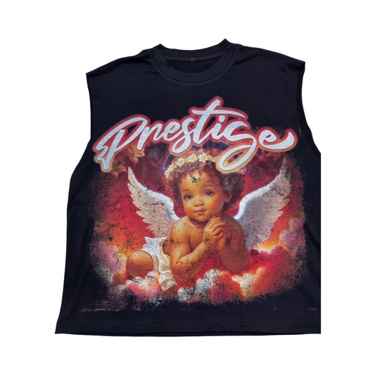 PRESTIGE ANGEL SLEEVELESS TEE - BLACK