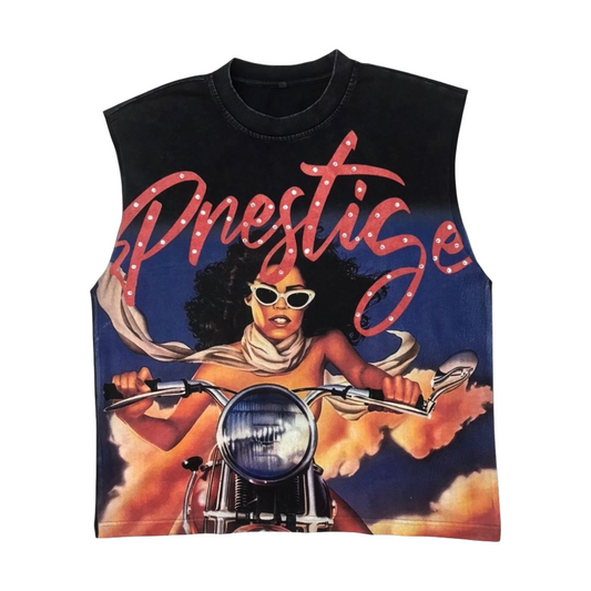 PRESTIGE LADY MOTOR RHINESTONE SLEEVELESS TEE