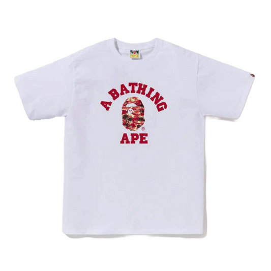 BAPE PALM TREE CAMO COLLEGE TEE - WHITE/RED