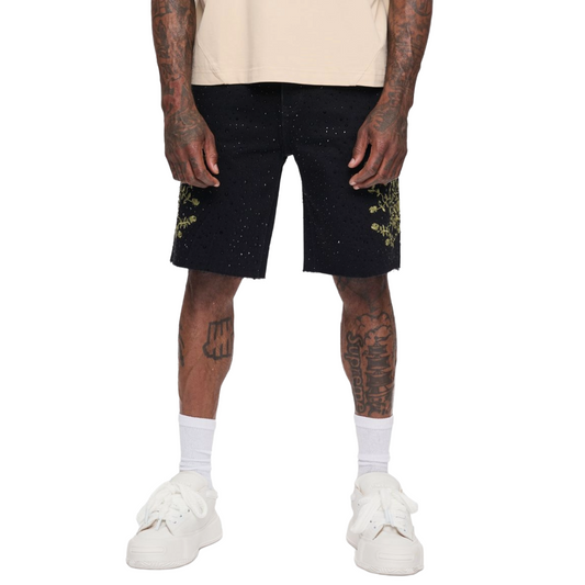 VALABASAS "WRITTEN" DENIM SHORTS - BLACK