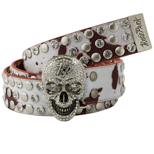 HP - COW PRINT SKULL BELT - CREAM BROWN