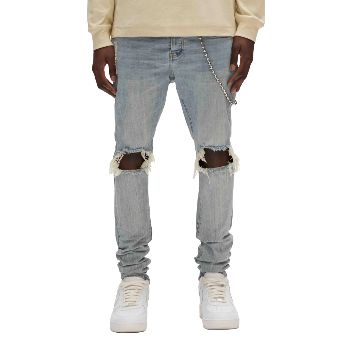 PURPLE BRAND RIPPED KNEE BLOWOUT SLIM JEANS