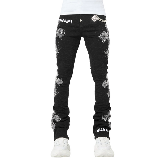 GUAPI OBSIDIAN BLACK DISTRESSED CROSS DENIM