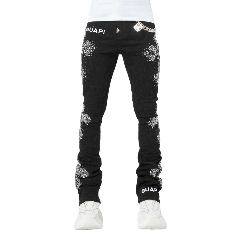 GUAPI OBSIDIAN BLACK DISTRESSED CROSS DENIM