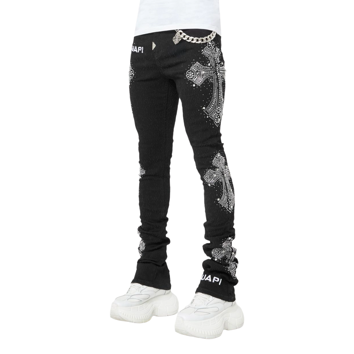 GUAPI OBSIDIAN BLACK DISTRESSED CROSS DENIM