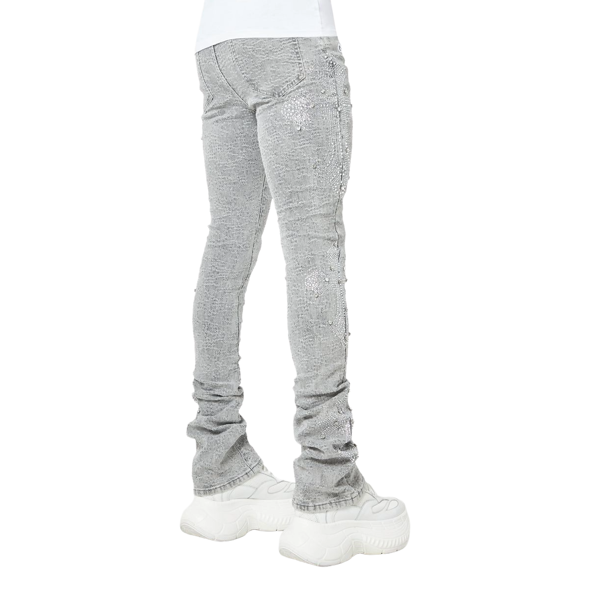 GUAPI SMOKE GREY DISTRESSED CROSS DENIM