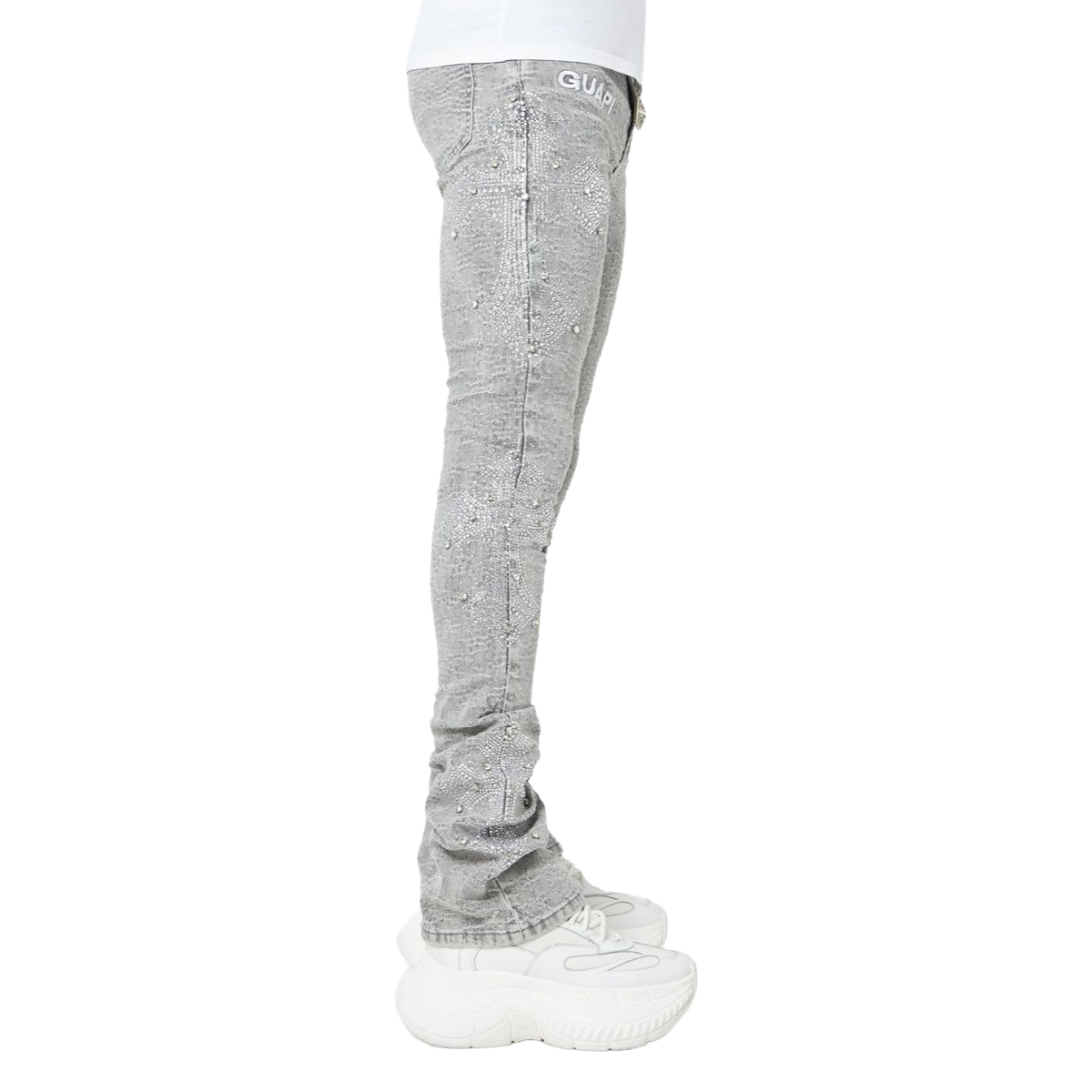 GUAPI SMOKE GREY DISTRESSED CROSS DENIM