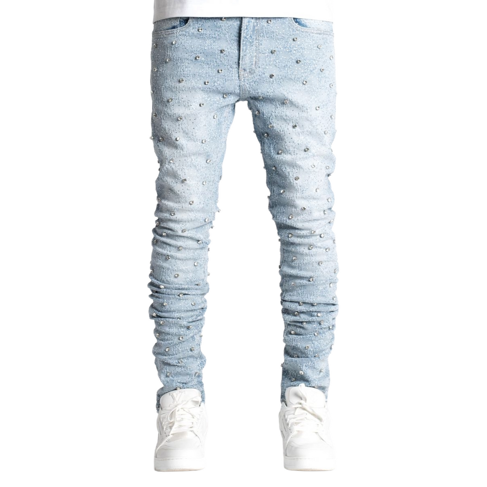 GUAPI STEEL BLUE EMBELLISHED DENIM
