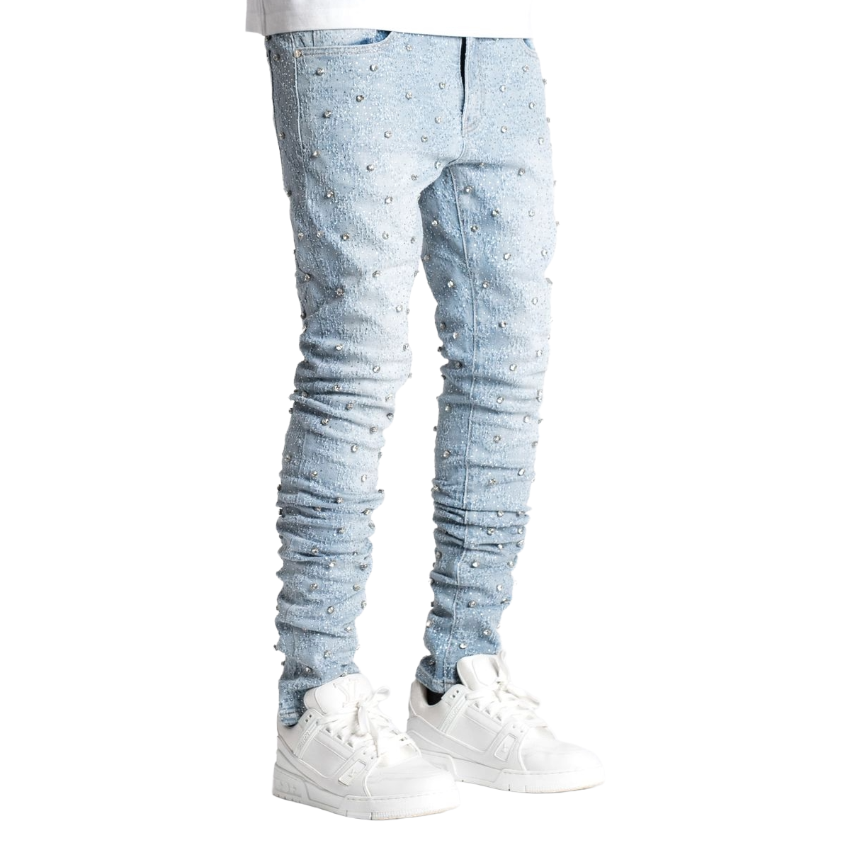 GUAPI STEEL BLUE EMBELLISHED DENIM