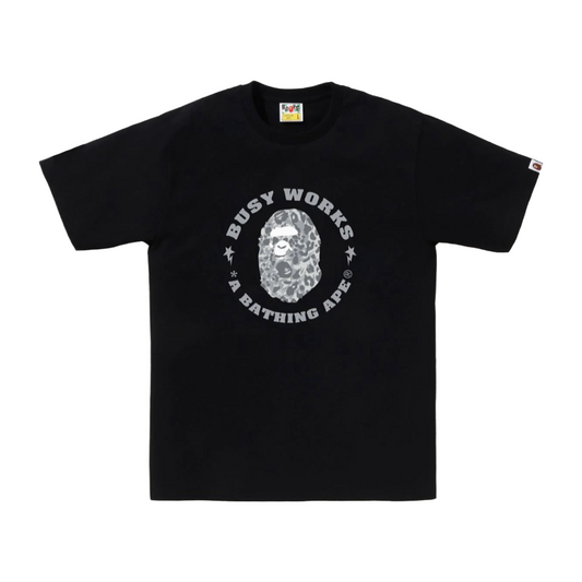 BAPE WILD LEOPARD PATTERN BUSY WORKS STA TEE - BLACK
