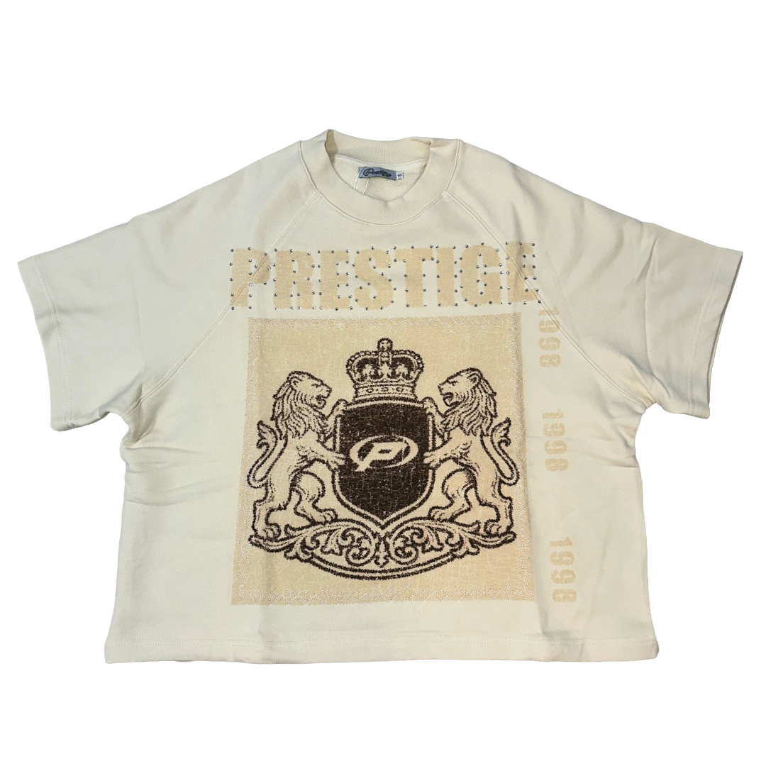 PRESTIGE RHINESTONE ROYLTY TEE - CREAM