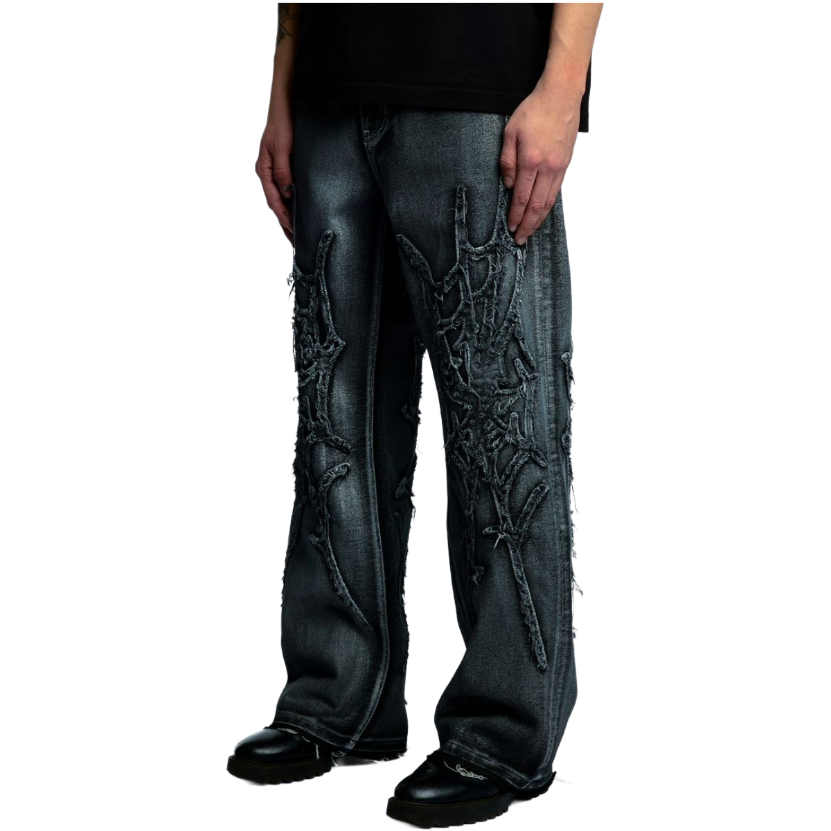 REVENGE SPIDER WEB DENIM PANT WAXED BLACK
