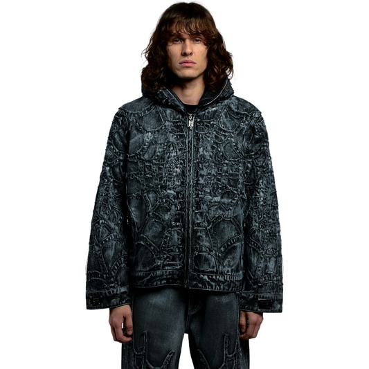 REVENGE SPIDER WEB DENIM JACKET WAXED BLACK