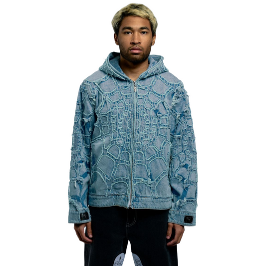 REVENGE SPIDER WEB DENIM JACKET BLEACHED INDIGO