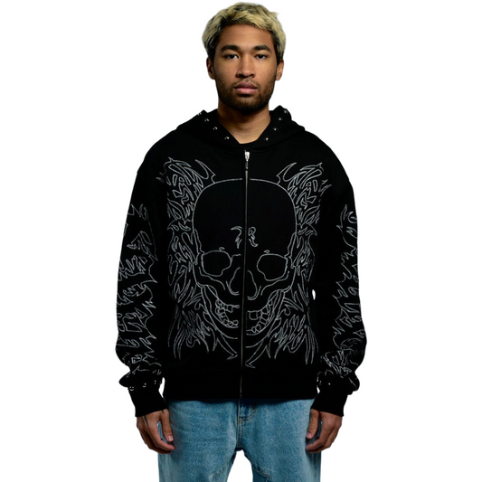 REVENGE TRIBAL SKULL STUDDED ZIP BLACK/SILVER