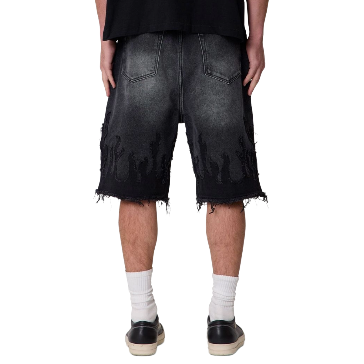 MNML 'FLAME' BAGGY DENIM JORTS (BLK)