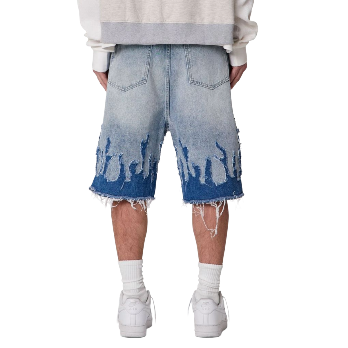 MNML 'FLAME' BAGGY DENIM JORTS (BLUE)