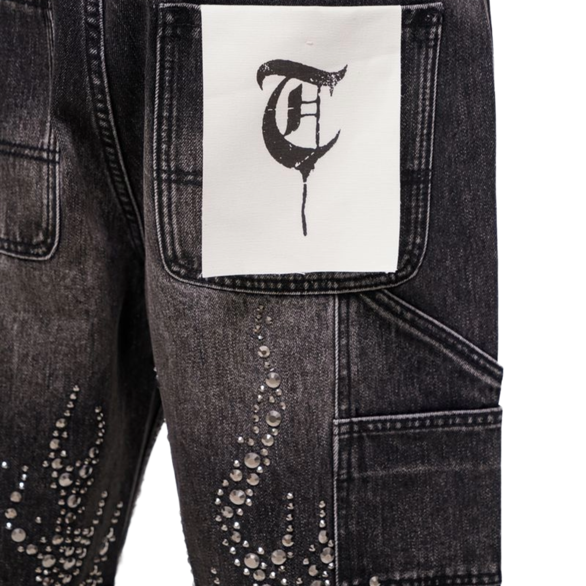 TRNCHS 'SHRAPNEL' WASHED DENIM SHORTS (BLK)