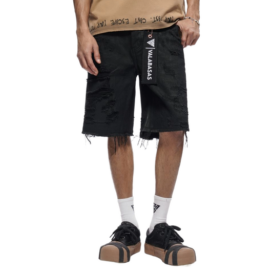 VALABASAS "CLIPPED" WAXED DENIM SHORTS (BLK)