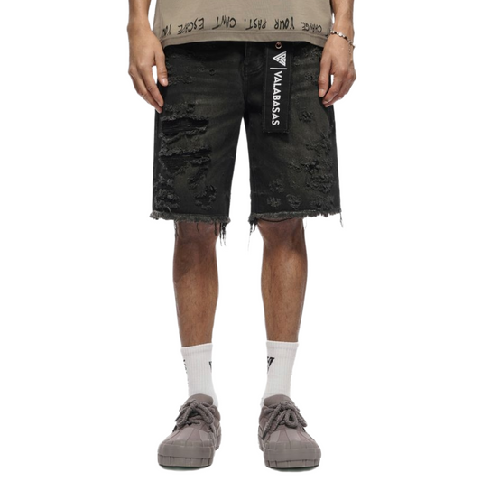VALABASAS "CLIPPED" WASHED DENIM SHORTS (BLK)