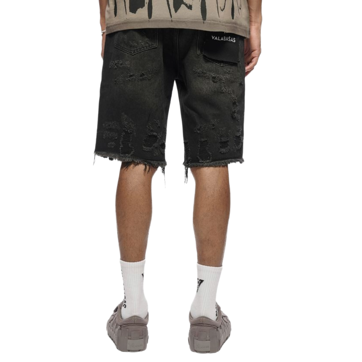 VALABASAS "CLIPPED" WASHED DENIM SHORTS (BLK)